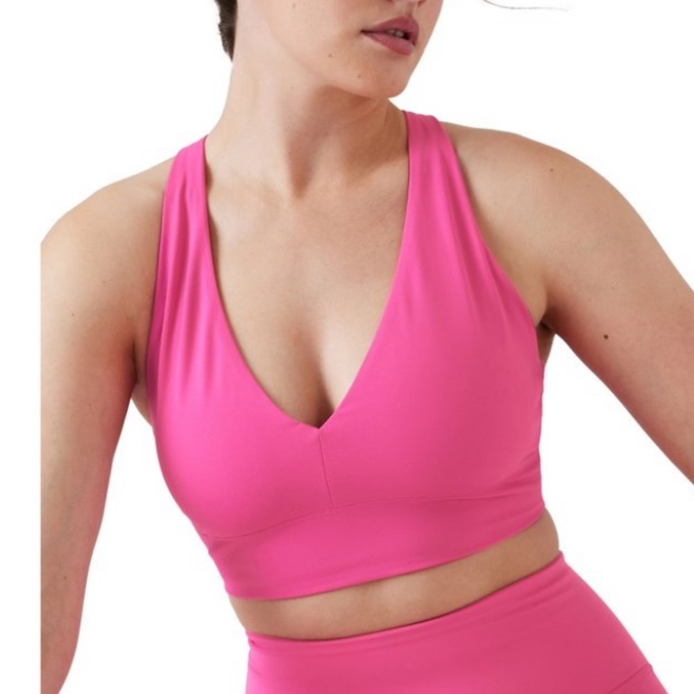 Athleta Transcend Plunge Bra Salvia Pink Size Medium